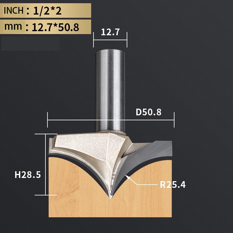 Tideway Point Cutting Round Over Bit Woodworking Tools Carving Tool Tungsten Carbide CNC Router Bit for Wood 1/2 Shank: J00120