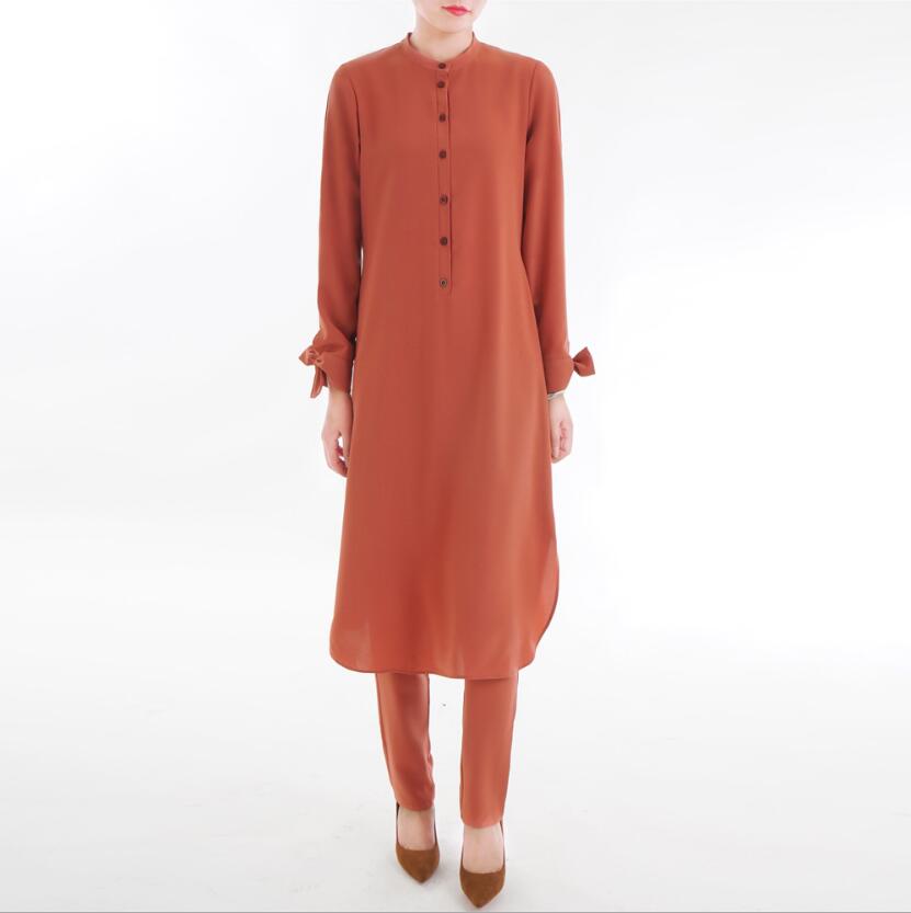2 PCS Tops + Broek Moslim Vrouwen Kleding Lange Mouw Muslimah Jurk Hijab Boog Manchet Habaya Ropa Musulmana Para Mujer djellaba Femme: marokkaanse kaftan / L