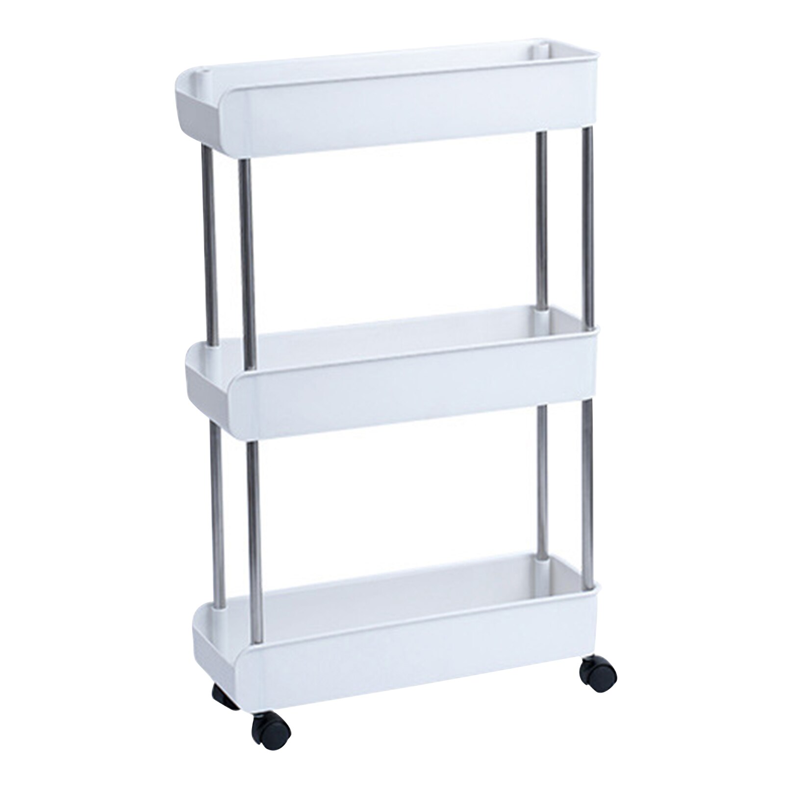 Kitchen Trolley Bathroom Rolling Cart 3/4 Layer Mobile Storage Rack with Wheels Fridge Slim Side Shelf Service Cart Trolley: S 3-Tier White