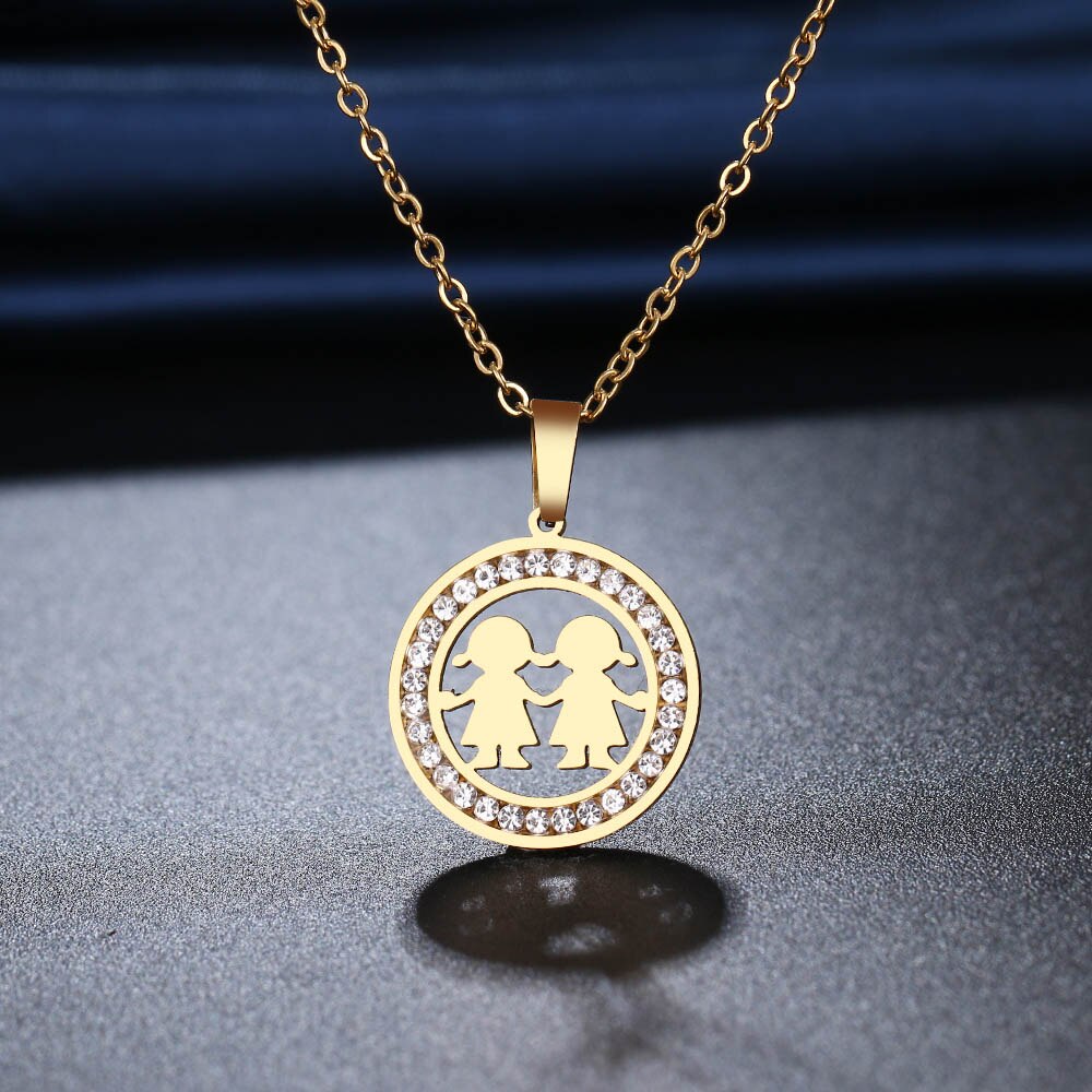 CACANA 316L Stainless Steel Necklace Crystal Rhinestone Good Sister Girl Necklaces For Women Jewelry Valentine&#39;s Day: Gold Color