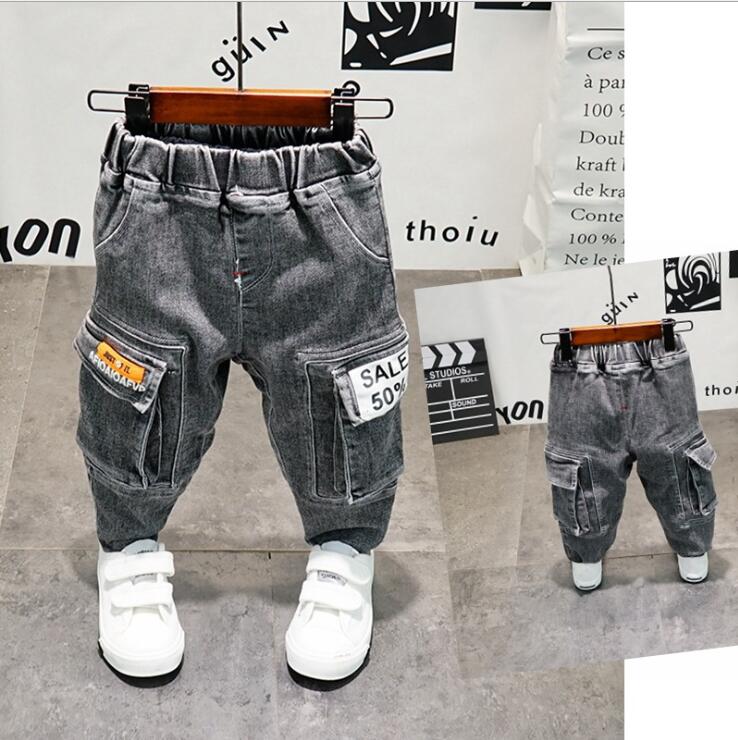 Pojkesjeans för pojke lapptäcke pojkesjeans avslappnade lastbyxor barnjeansbyxor skolavår höstkläder för pojkar arbets jeans