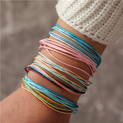 Docona Bohemian Kleurrijke Breien Draad Touw Armband Set voor Vrouwen Verstelbare Kompas Berg Wave Kaart Piek Armband: 6916