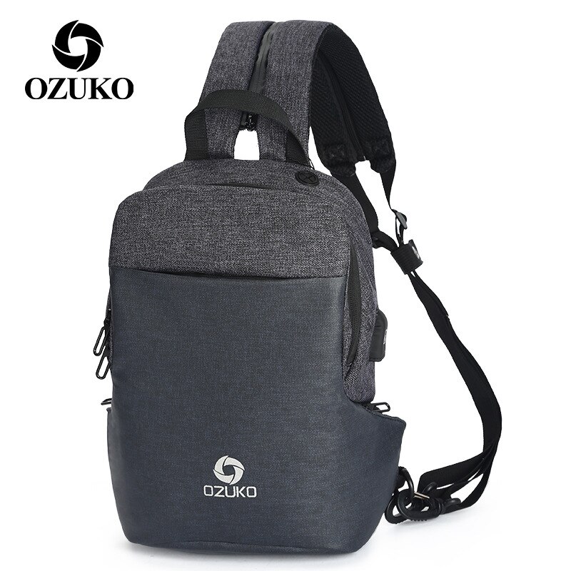 OZUKO Multifunktions Brust Pack Männer Schulter Crossbody-tasche Männlichen Wasserdicht Brust Taschen USB Ladung Reise Schlinge Tasche: schwarz