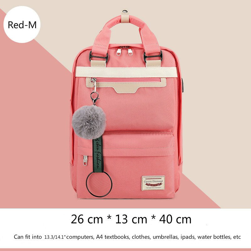 Travel Shoulder Backpacks Children Schoolbags Women Bag Waterproof Nylon Kids Backpack Girls For Middle School Students: Red-M