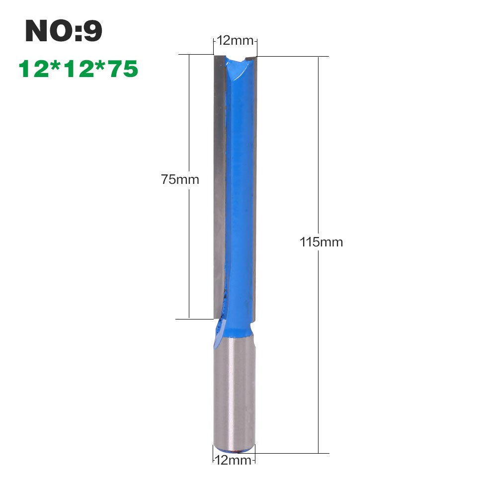 1pc 12mm Shank Double Flute Straight Bit Milling Cutter for Wood Tungsten Carbide Router Bit Woodwork Tool: NO 9