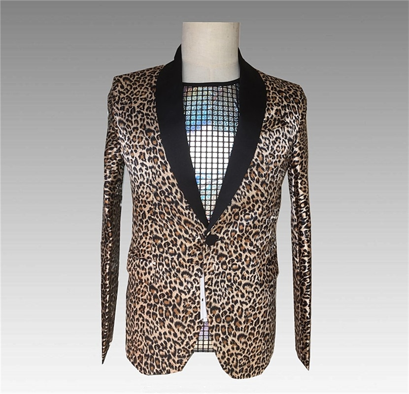 Leopardo impressão jaqueta para homens discoteca festa cantor dj ccostume um botão casaco personalidade