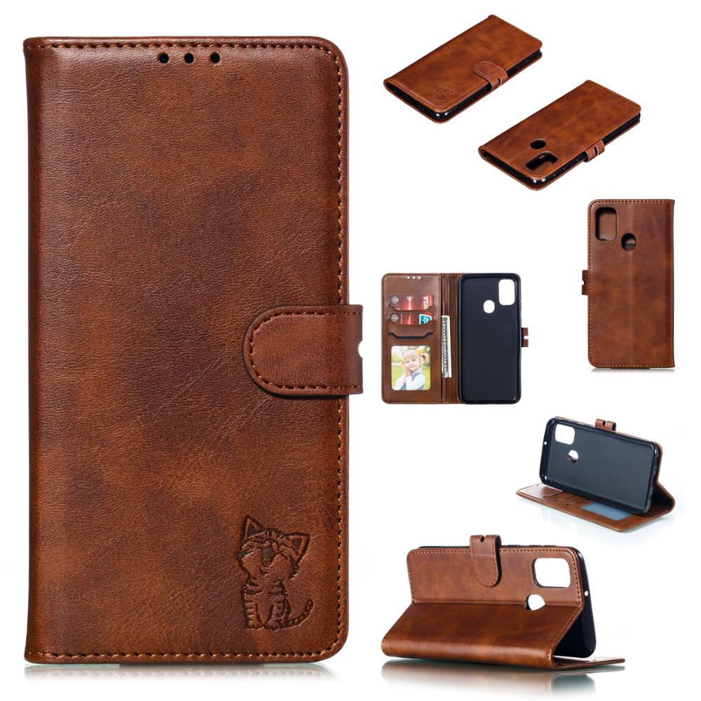 Happy cat-patroon telefoonhoesje voor samsung galaxy  m21 magnetische flip pu portemonnee leren hoesje voor samsung  m21 cover met kaartsleuf