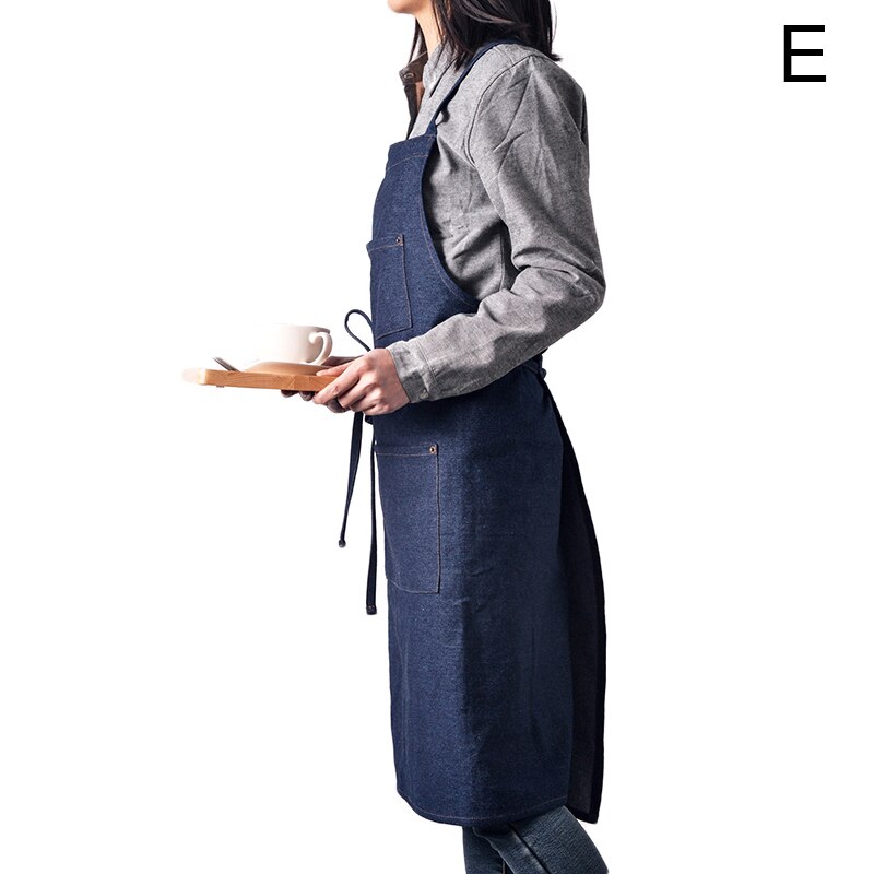 Denim Hanging-neck Apron Sleeveless Apron Dust-proof Overall for Chef Kitchen with Pockets Unisex TT@88: e