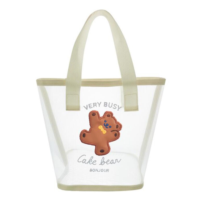 Korea Bear Flower Handbag Girls Summer Beach Travel Beach Bag Women Daily Shopping Bags Gauze Should Bags: Brown