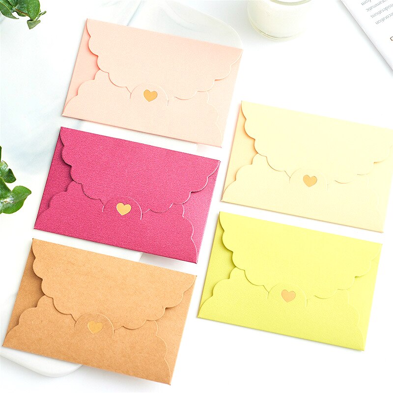 5PC Small Gold Stamp Love Envelop Pearl Craft Cardboard Paper Bank Card VIP Membership Invitation Letter Holder Stationery