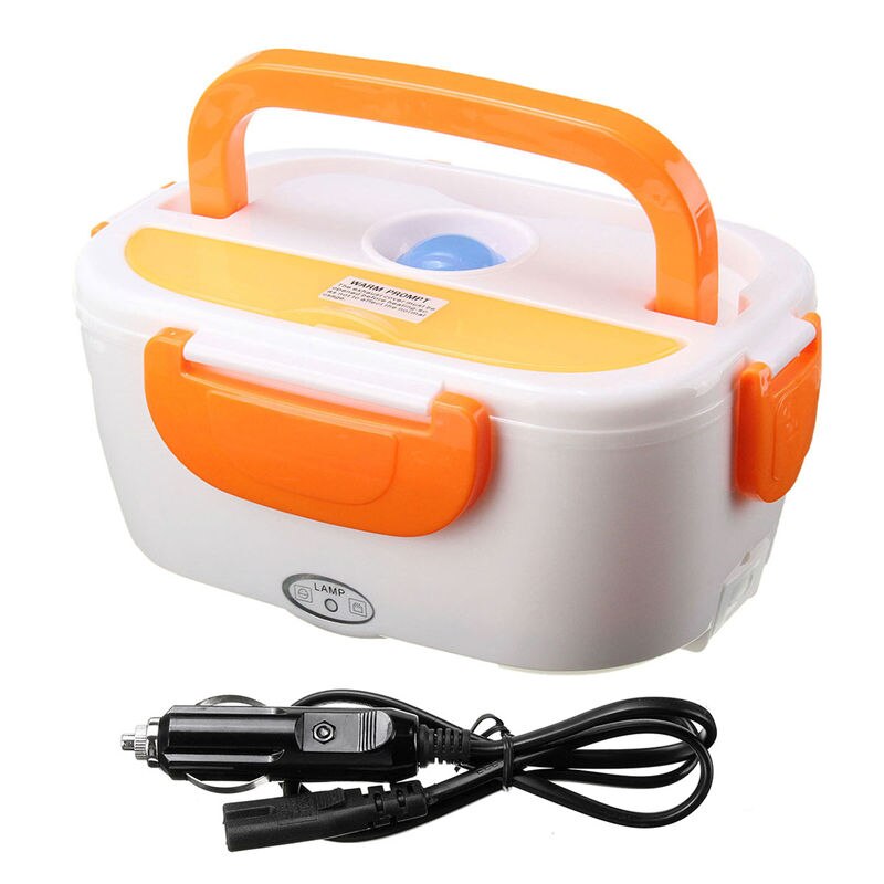Fiambrera eléctrica portátil de 12V con calefacción, caja Bento, Auto coche, comida, contenedor de arroz, calentador para escuela, oficina, hogar, vajilla: Naranja