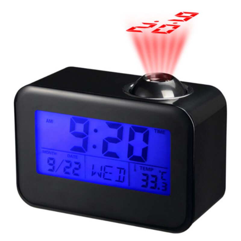 USB Digitale Projektion Wecker nasser Bahnhof Temperatur Schreibtisch Zeit Datum Anzeige Projektor Kalender aufwachen hoch Tisch LED Uhr: Stil D Schwarz