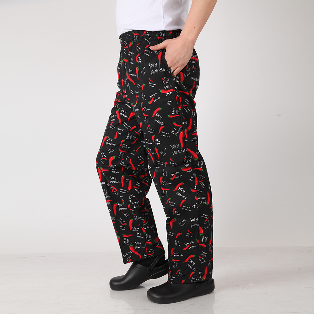 Pantalones largos a rayas con estampado de pimienta roja para hombre, pantalón de trabajo informal, con cintura elástica, para restaurante, servicio de comida, cocina, Chef, Hotel, camarero