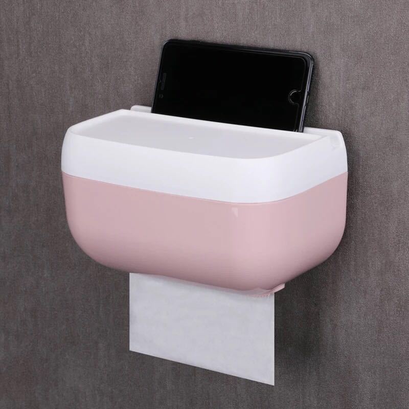 Punch-Gratis Pasta Wc Tissue Box Toiletpapier Magazijnstelling Papieren Handdoek Lade Wc Papier Houder Hanger Voor toiletpapier: Roze