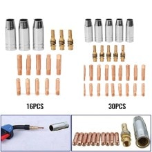 16/30pcs MB15 MIG Consumables Kit Contact Tips Shroud Nozzle Tip Holders For 14AK 15AK Welding Torch