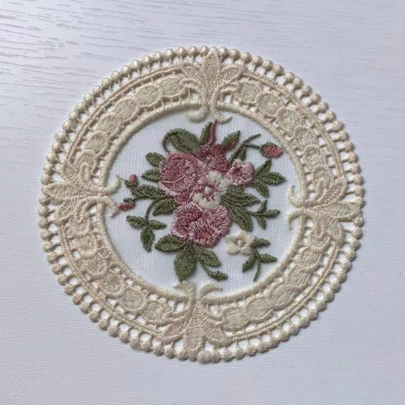 French Lace Coaster Embroidery Round Placemat INS Desktop Decoration Hollow Knit Tea Set Anti-scald Coaster Insulation Table Pad: B