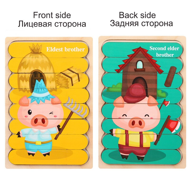 Dwustronna taśma dzieci 3D drewniane Puzzle Montessori zabawka Puzzle ze zwierzętami opowiadanie historii układanie układanki zabawki edukacyjne dla dzieci: WT252C