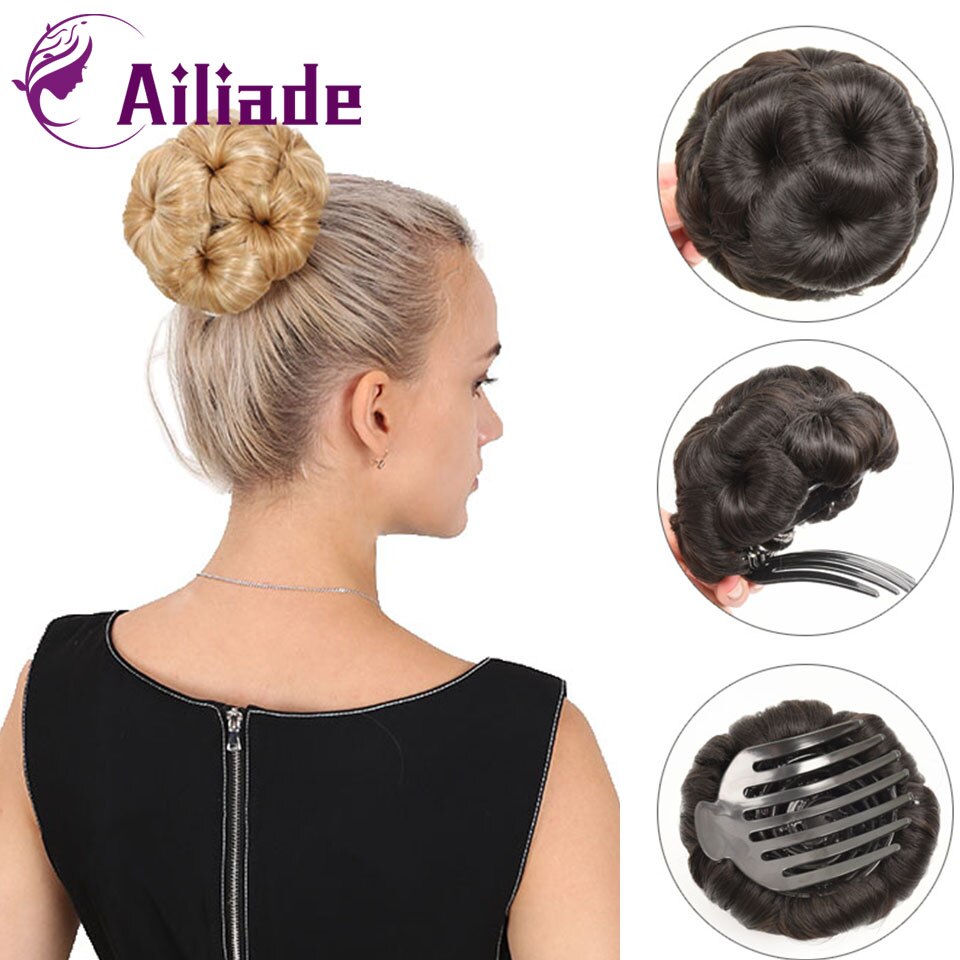 Pelo AILIADE bollo Donut garra en extensiones de cabello flor rizada Chignon sintético fibra de alta temperatura Chignon para mujer Niña