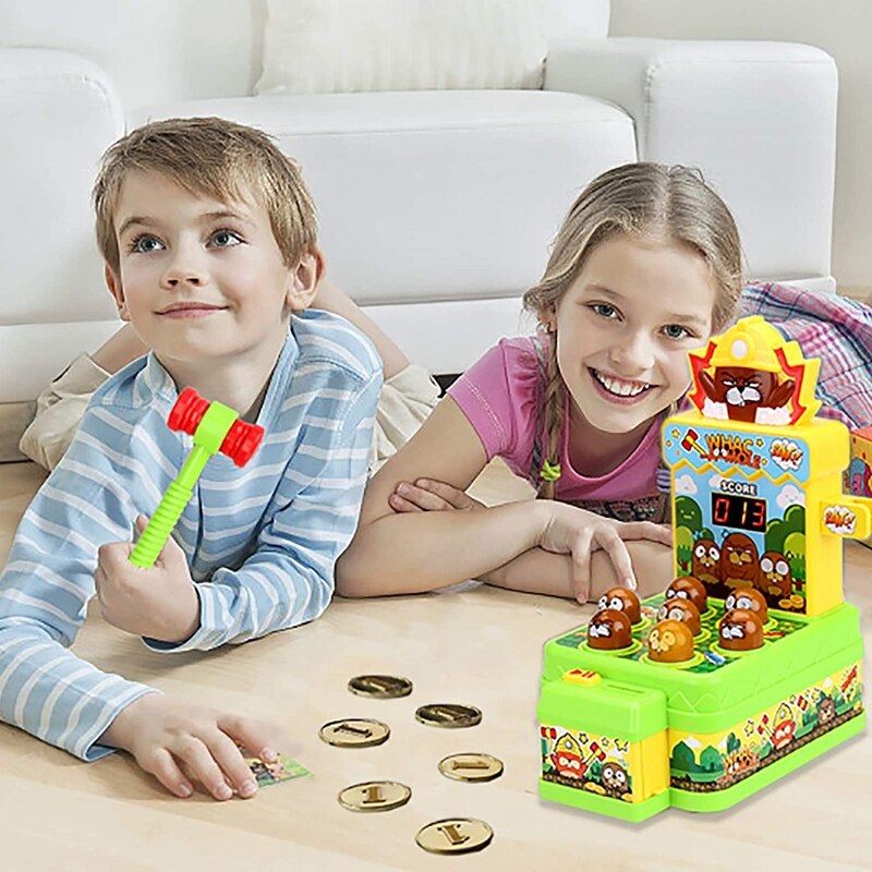 Fbil-whac-a-muldvarpespil, aktivt, tidligt pædagogisk legetøj til 3-8 årige børn med musik, lys (2 blød hammer)