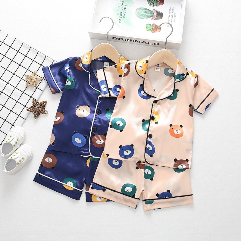 Zomer Pasgeboren Baby Jongens Meisjes Pyjama Sets Cartoon Animal Print Korte Mouwen Single Breasted Shirts Tops Shorts 3 Kleuren