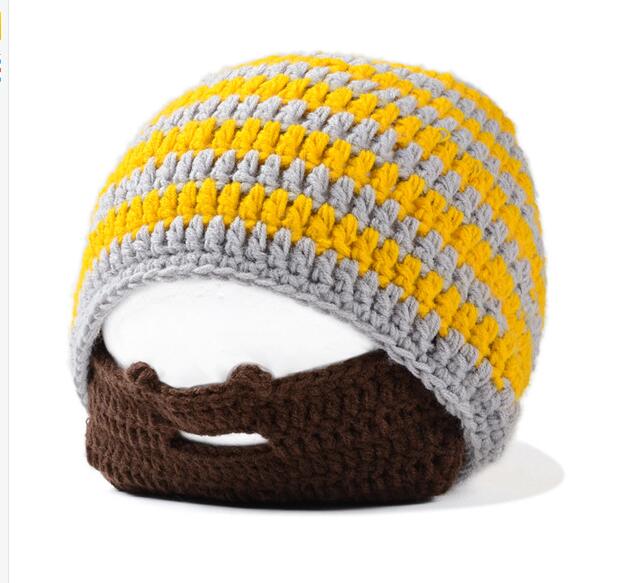 YRRETY Winter Beard Novelty Beanies Handmade Caps Head Knitted Men Hats Warm Cap Embroidery Glasses Pro Ear Protection: Yellow grey stripe