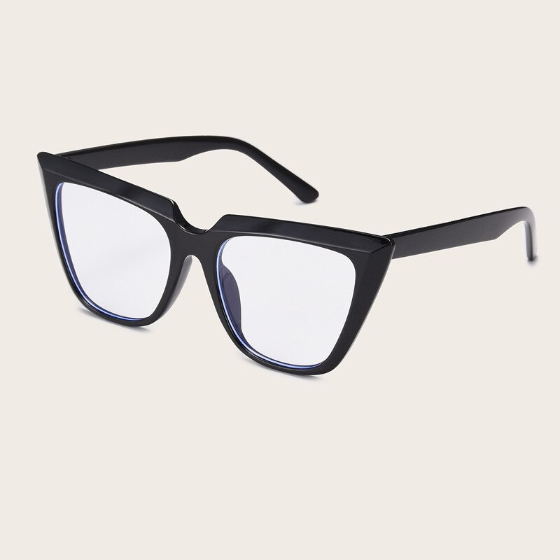 Dames cat eye bril groot montuur anti-blauwe bril anti-straling bril helder groot straatfotografie: C01 zwarte