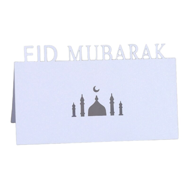 100Stck Buchstaben Eid Mubarak Tisch Karte Ramadan Aushöhlen Palazzo Mond Placecard: Weiß