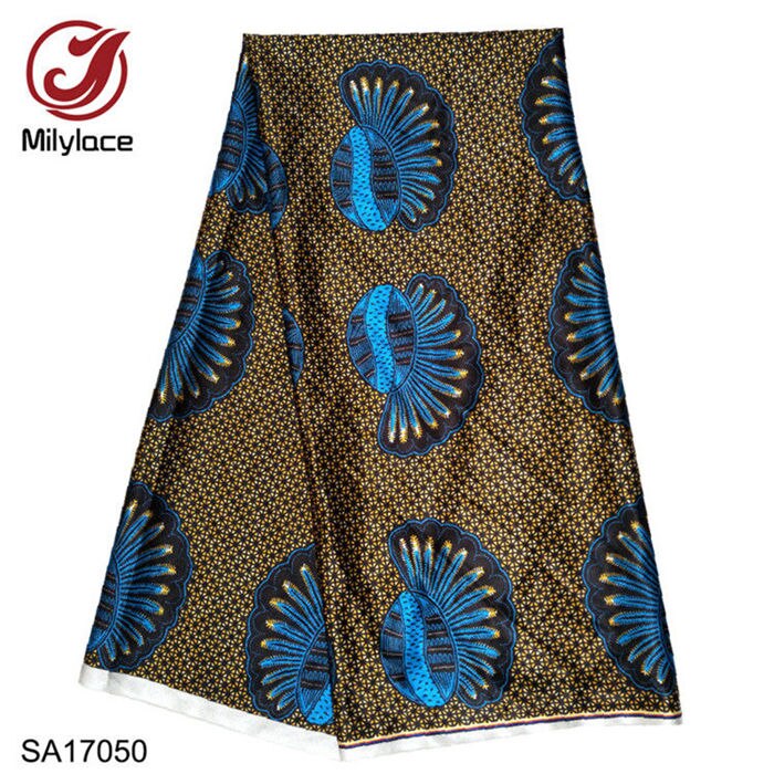 Huidvriendelijke afdrukken satijnen stof 5 yards zachte polyester Afrikaanse Nigeriaanse stof voor kleding tafelkleed SA17046-50