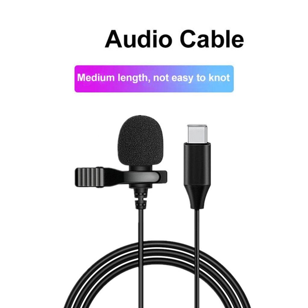 Universal mini type-c microphone, hands-free lavalier lapel microphone, wired, 360 ° clip for phone/smartphone, micro neck microphone