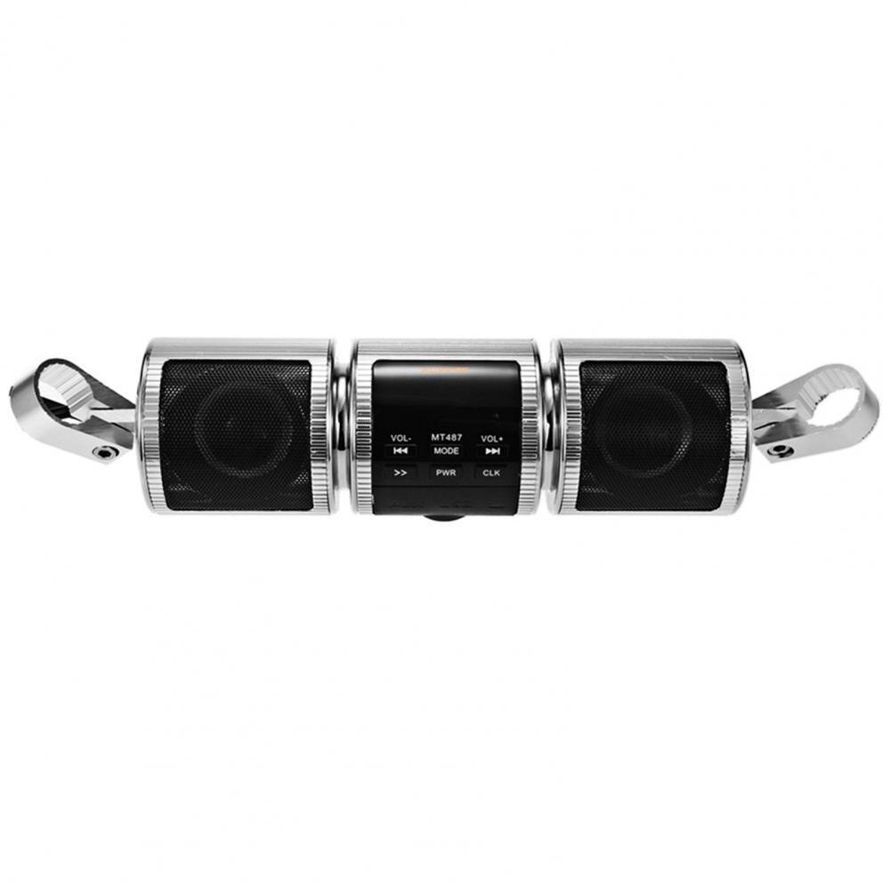 Handlebar Motorcycle MP3 Player Speaker Bluetooth Music FM Radio Waterproof Adjustable Bracket Motorbike Audio Stereo 12V: Silver