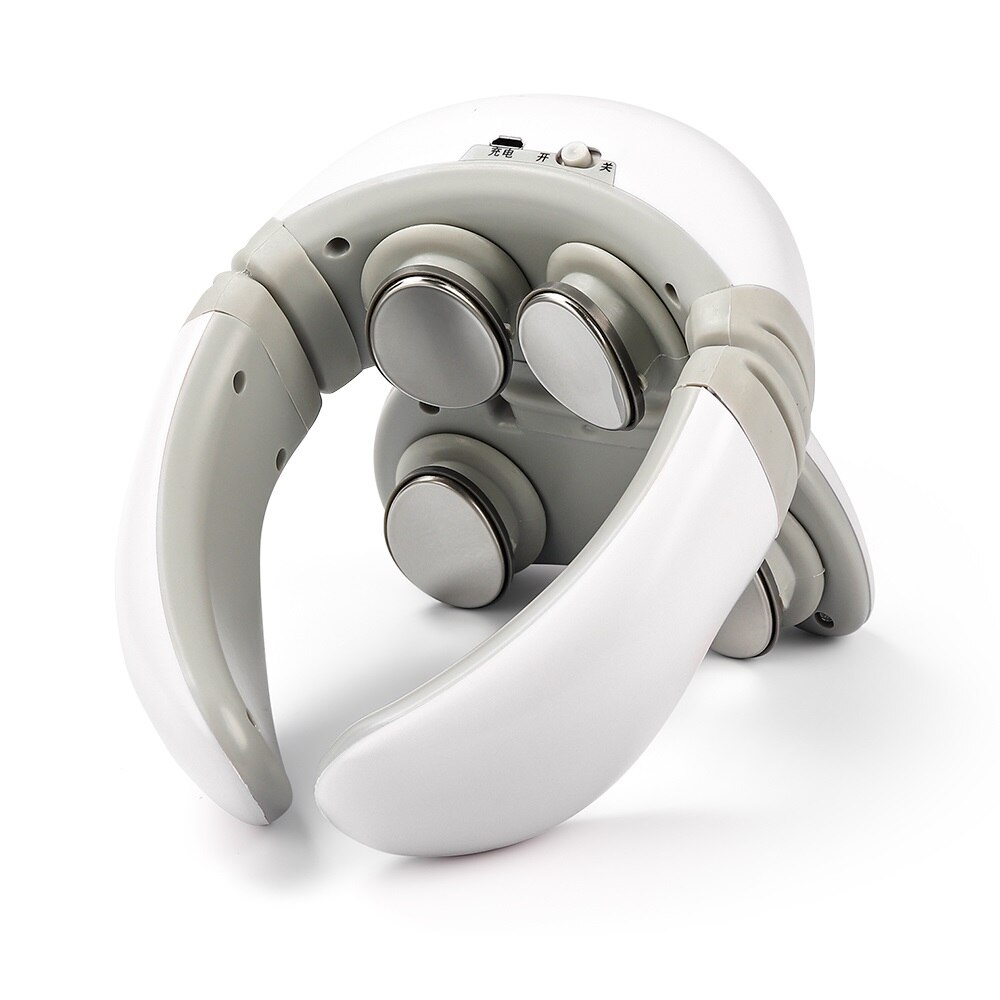 4 Heads Magnetic Pulse Vibration Neck Massager for Pain Relief Health Care Relaxing Deep Tissue Cervical Massage Remote Control: white