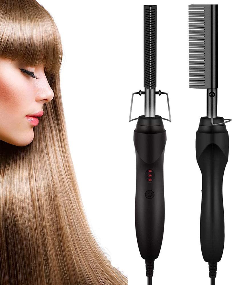 Lisseur électrique 2 en 1, peigne chauffant, fer à friser, pour cheveux secs ou mouillés: Black / LES USA