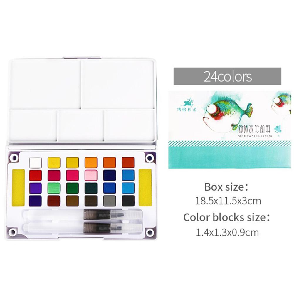 18/24/36 farver solid akvarel maleri sæt boks med vandbørste lys farve bærbar akvarel pigment sæt kunstforsyninger  r20: 24 farver