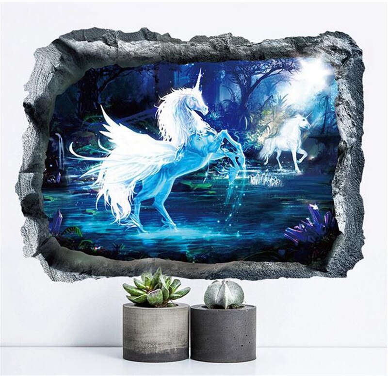 Cartoon eenhoorn boom 3d levendige muurstickers voor kinderkamer decoratie poster muurschildering