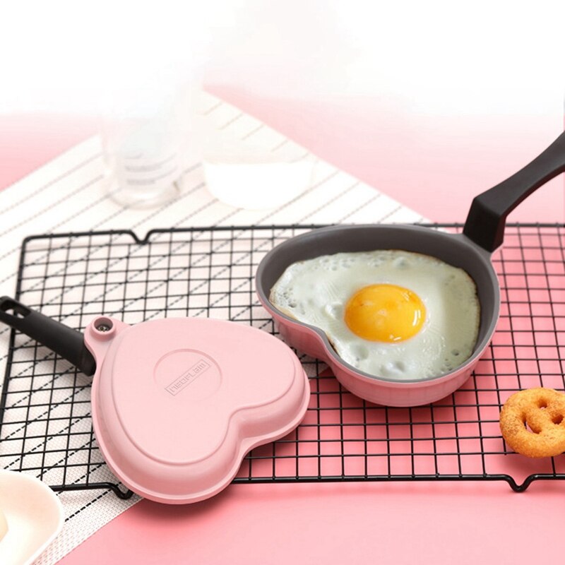 Mini Love Frying Pan Baby Food Supplement Cooking Pot Ceramic Non-Stick Pink Heart-Shaped Small Wok