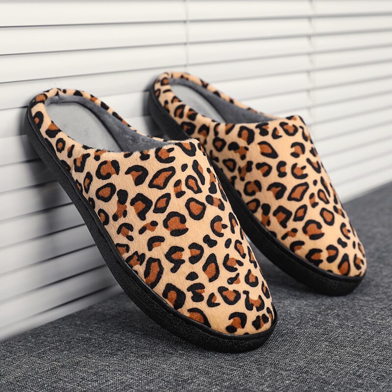 Di grandi Dimensioni 36-47 Pantofole per Gli Uomini Coppie Della Stampa Del Leopardo Scarpe Uomo Inverno Casa Calda Pantofola Peluche Comfort Interno casual Scarpe Uomo
