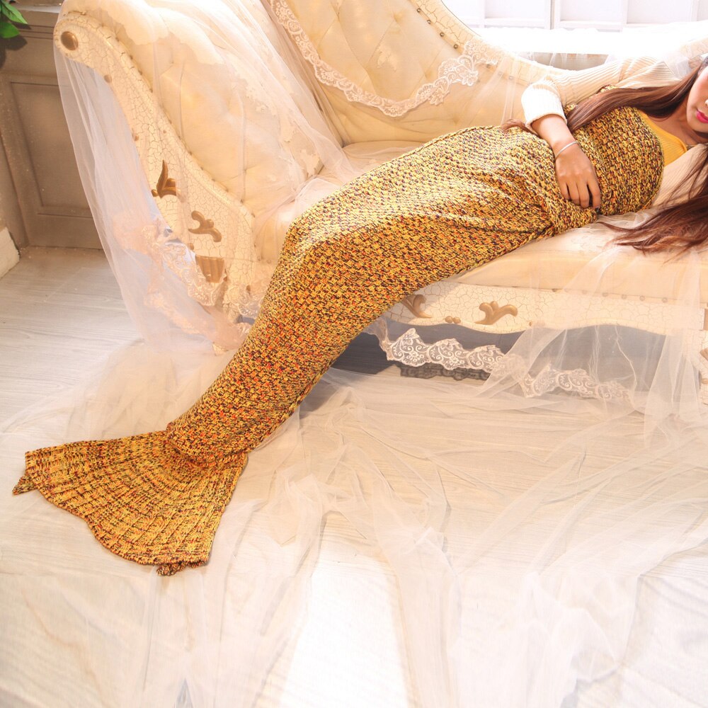 Mermaid Tail Blanket Crochet Mermaid Blanket for Adult, Soft All Seasons Sleeping Blankets 5 Colors