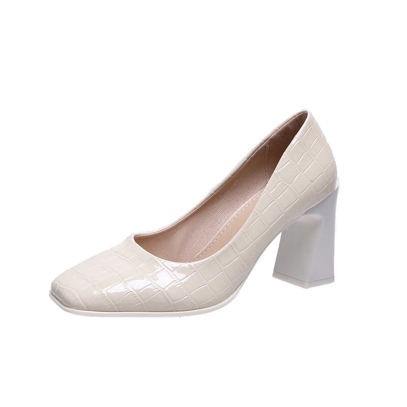 Pumps kleurrijke vierkante hakken vierkante neus pumps volwassen damesschoenen  v391: Beige / 34