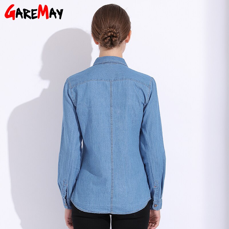 Camisa de manga larga de las mujeres de mezclilla de talla grande otoño camisa de mujer femenina camisas otoño mujeres ropa mujeres camisa Jeans GAREMAY