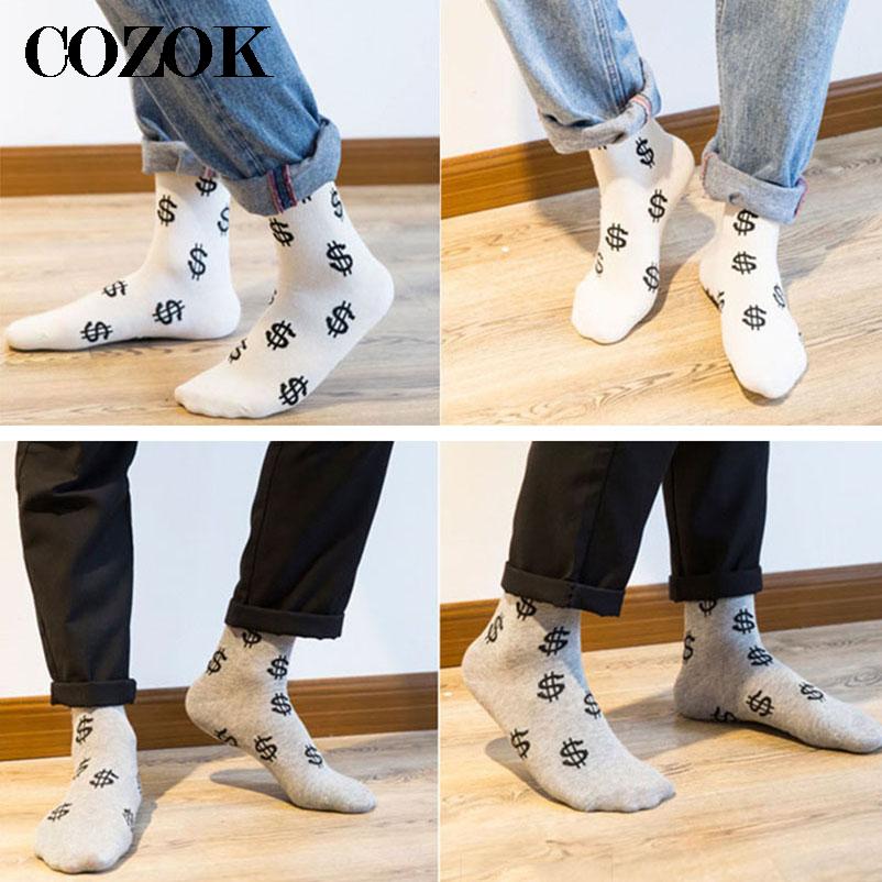 Calcetines con estampado de símbolo de dólar para hombre, medias cómodas, transpirables, absorben el sudor, antideslizantes, medias de media longitud, 5 pares, novedad, primavera y otoño