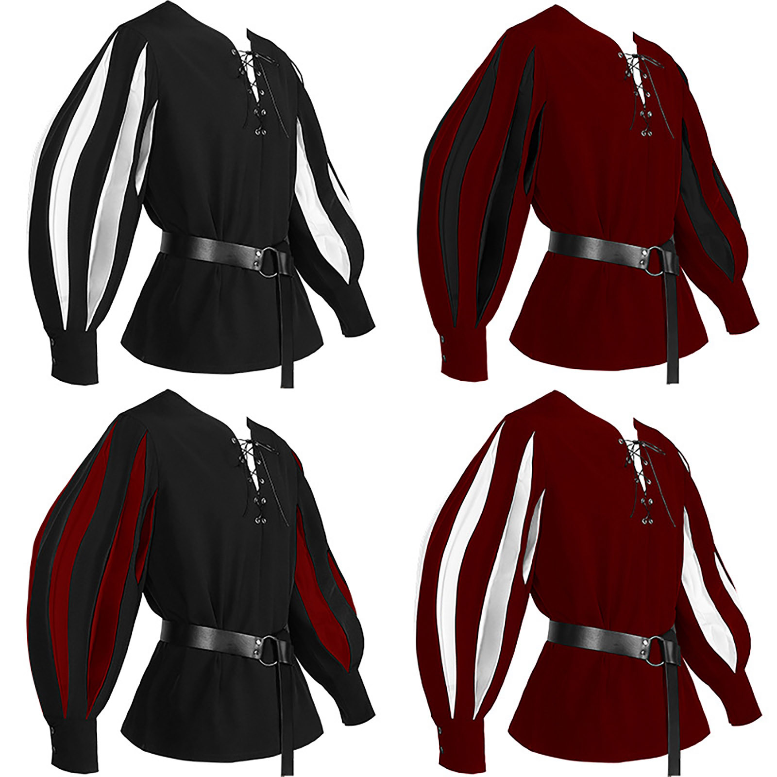 Top gótico con cordones en contraste oscuro para hombre, camisa informal Vintage Medieval renacentista, ropa suave holgada, camisa de manga larga con pretina