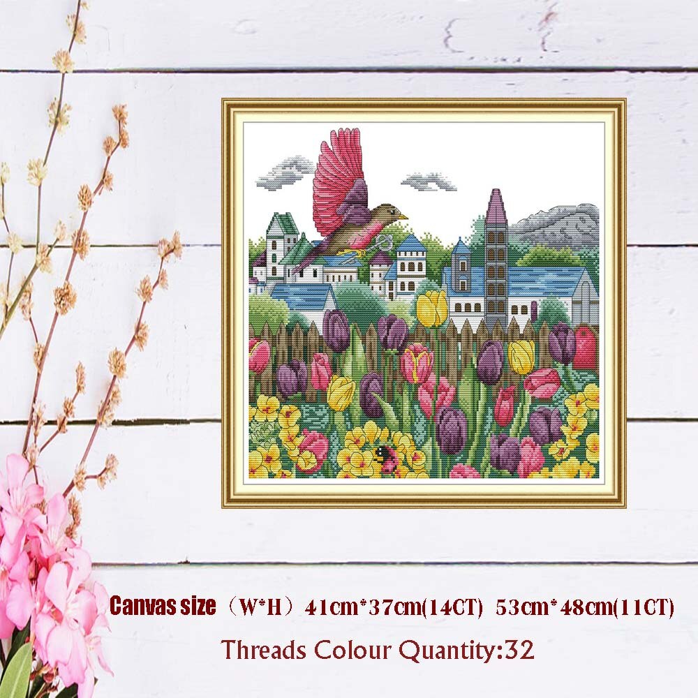 Huacan gör-det-själv korsstygn blomma korsstygn blommor 11ct 14ct broderi handarbetssatser bomullstråd heminredning: H-ct -808 / 11ct