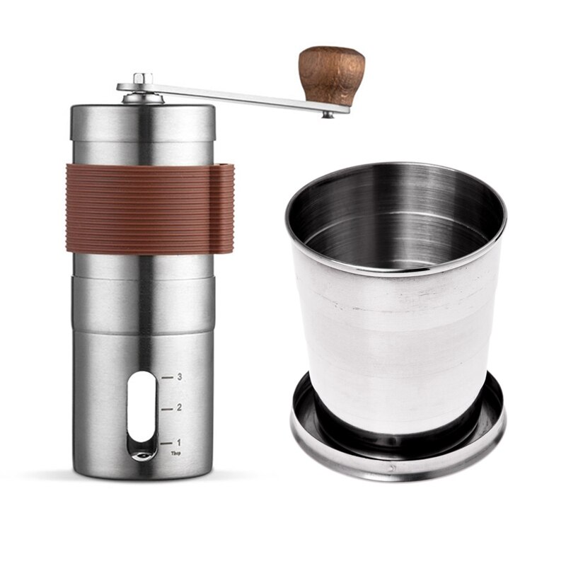 Gobelet télescopique pliable 240ML, porte-clés et moulin à café manuel, moulin à grains manuel