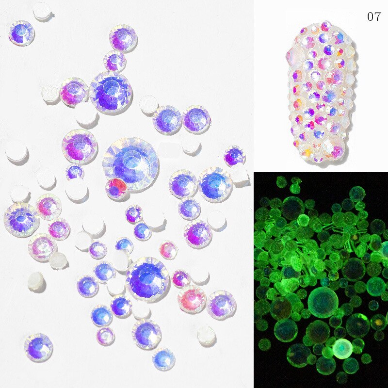 1 Pack Lichtgevende Kristallen Gemengde Size SS6-SS20 Nail Art Rhinestone Decoraties 3D Glitter Diamond Jewelly Glow In The Dark Ornamenten: color7