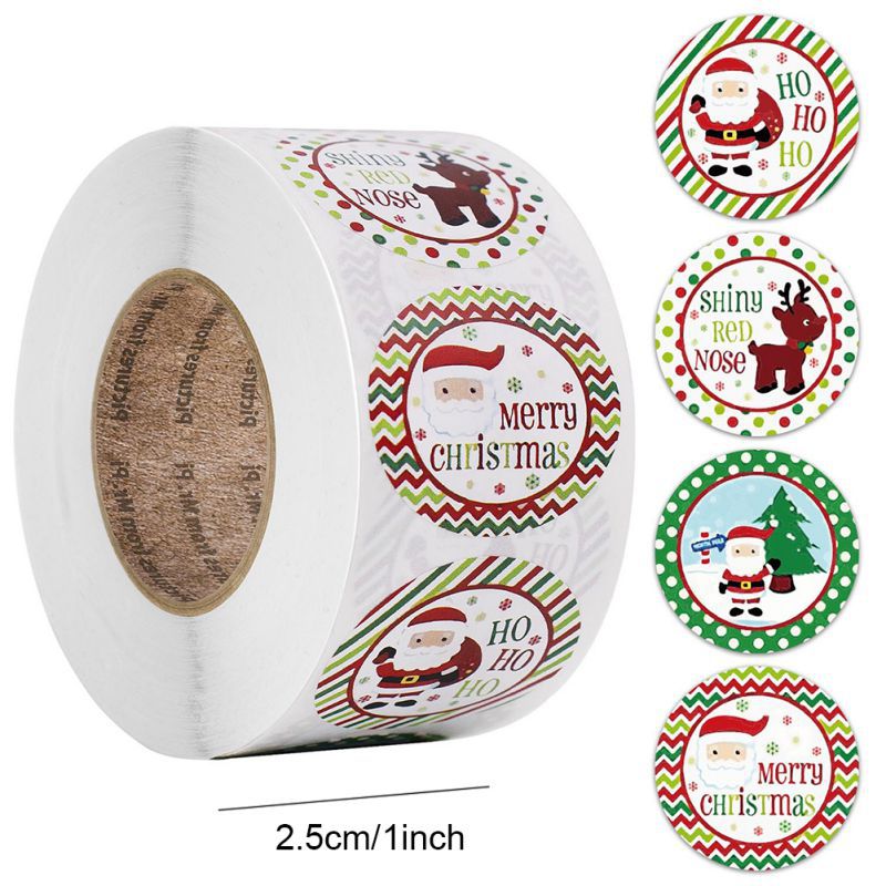 Pegatinas de Navidad Santa Claus surtido círculo redondo adhesivos de caras caja de de Navidad relleno pegatinas (500 hojas por rollo) caja palo: A1