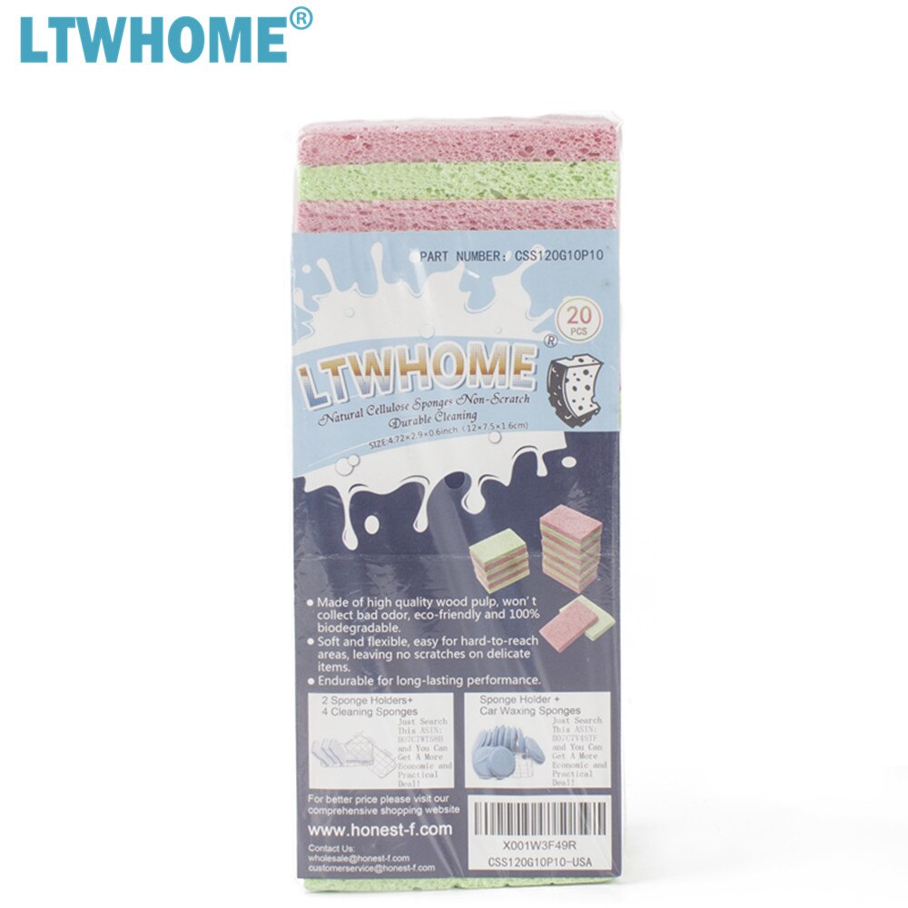 LTWHOME Natural Cellulose Sponges Non-Scratch Durable Cleaning Sponges