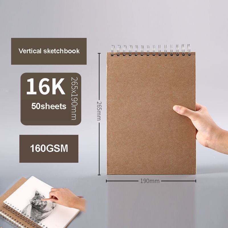 Drawing sketchbook Thick paper 160 GSM Spiral notebook diary Art school supplies Pencil drawing notepad Stationery: 16K vertical