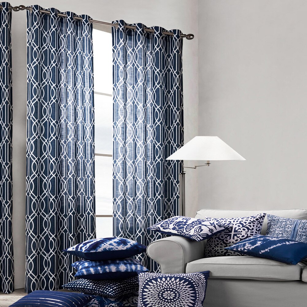 2pcs Stylish Window Floral Balcony Curtain Patio Door Panels Eyelet Home Decor Printed Linen Drapes Simple Semi Shading