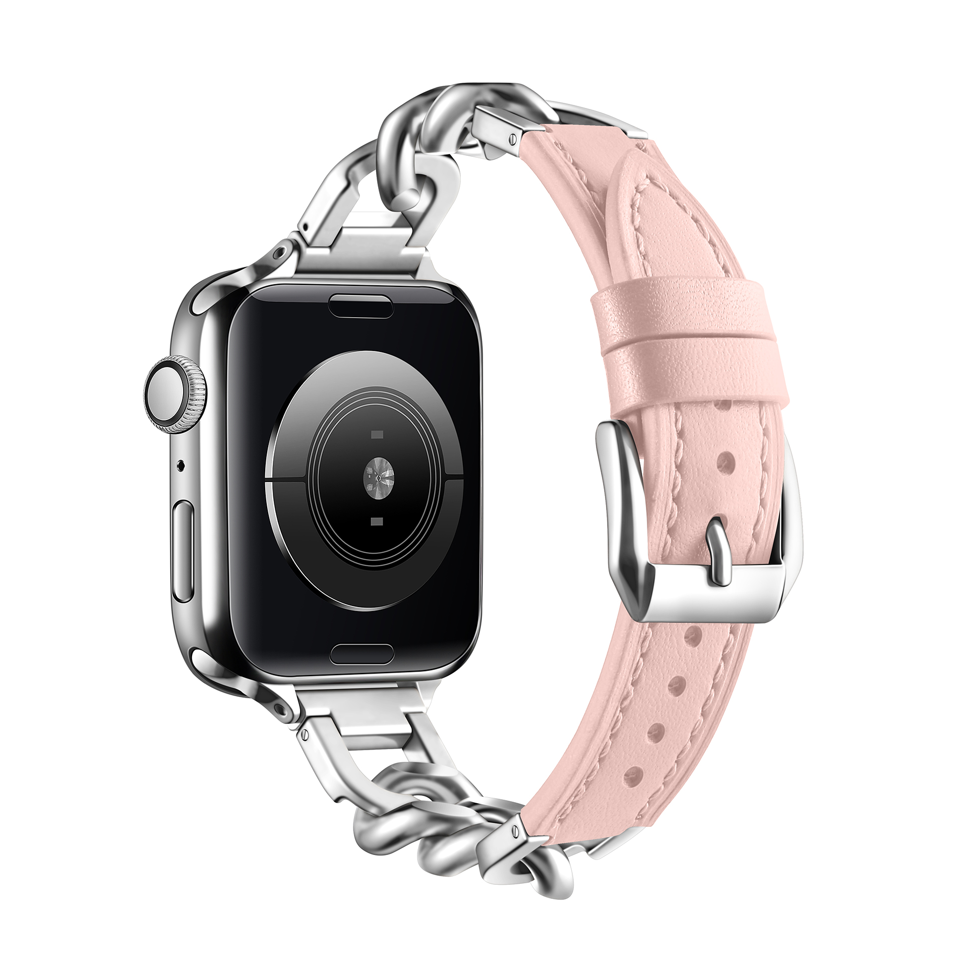 Correa de cuero para Apple Watch 10 Band 46mm 42mm 44mm 40mm 41mm 45mm pulsera de acero inoxidable para mujer iWatch Series 9 8 SE 7 6 cinturón: Luz Rosa Blanco / 16 mm