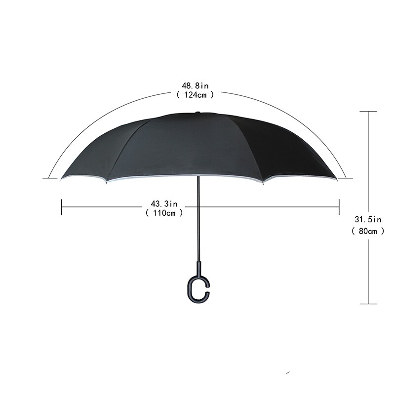 C-hook soporte autónomo paraguas plegable de unicornio reversible doble capa invertida a prueba de viento paraguas de lluvia de coche para las mujeres